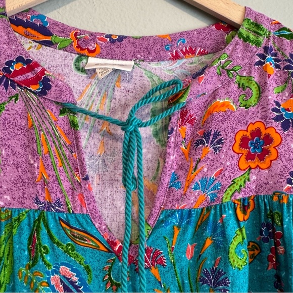 Avenue Floral Multicolor Boho Peasant Tiered Tunic Top Colorful 16 - Picture 6 of 9